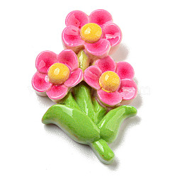 Opaque Resin Decoden Cabochons, Flower, Hot Pink, 33x21.5x7mm(RESI-B022-02C)