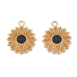 Alloy Enamel Pendants, Light Gold, Daisy Charm, Gold, 21x18x2mm, Hole: 2mm(X-ENAM-A143-03KCG)