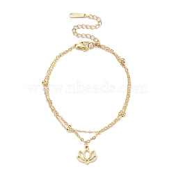 304 Stainless Steel Cable & Satellite Chains Double Layer Multi-strand Bracelet, with Lotus Charms, Golden, 6-5/8 inch(16.8cm)(BJEW-E092-02G)
