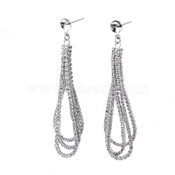 Brass Micro Pave Clear Cubic Zirconia Chain Stud Earring Findings, for Half Drilled Beads, Nickel Free, Teardrop, Platinum, 64x6mm, Pin: 0.7mm, Pin: 0.7mm(For Half Drilled Beads)(KK-N232-207)
