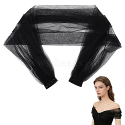 Polyester with Plastic Bead Gauze Bridal Shawl, Black, 1000x45~640x10mm(AJEW-WH0481-624)