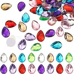 80Pcs 8 Colors Extra Large Jewelry Sticker, Acrylic Rhinestone Stick-On Cabochon, with Self Adhesive, Faceted, Teardrop, Mixed Color, 2.5x1.8x0.5cm, 10pcs/color(TACR-FG0001-04)