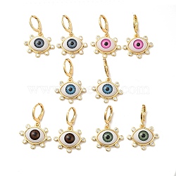 Resin Horse Eye Dangle Leverback Earrings with Cubic Zirconia, Real 18K Gold Plated Brass Jewelry for Women, Mixed Color, 30.5mm, Pin: 1mm(EJEW-E185-01G-M)