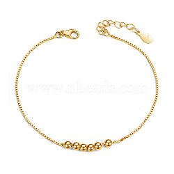 SHEGRACE 925 Sterling Silver Bracelets, Small Beads, Golden, 6-3/4 inch(170mm)(JB09C)