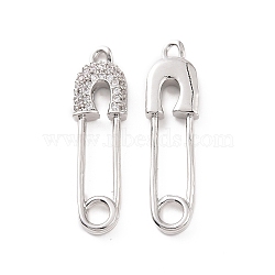 Brass Micro Pave Clear Cubic Zirconia Pendants, Paper Clip Charm, Platinum, 31.5x8.5x3mm, Hole: 1.6mm and 3.5mm(KK-E068-VC469)