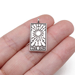 Tibetan Style Alloy Pendants, Rectangle with Tarot Pattern, The Sun XIX, 2.6x1.3cm(X-TARO-PW0001-01B)