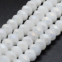 Electroplated Natural White Jade Beads Strands, Rondelle, Faceted, 8x4~5mm, Hole: 1mm, about 72pcs/strand, 15 inch(39cm)(G-G750-04-5x8mm)