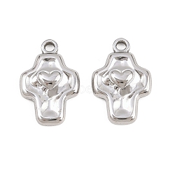 Easter 304 Stainless Steel Pendants, Cross with Heart Charms, Stainless Steel Color, 18x12x2.5mm, Hole: 1.6mm(STAS-L317-28P)