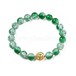 Round Glass Beaded Stretch Bracelet with Gold Plated Brass Ring for Women, Sea Green, Inner Diameter: 2 inch(5cm)(BJEW-N018-02I)