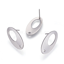 304 Stainless Steel Stud Earring Findings, Oval, Stainless Steel Color, 22x11mm, Hole: 1.6mm, Pin: 0.7mm(X-STAS-L238-072P)