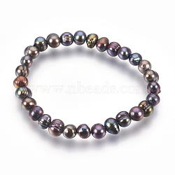 Natural Pearl Stretch Bracelets, Potato, Prussian Blue, 2 inch(5cm)(BJEW-JB03912)