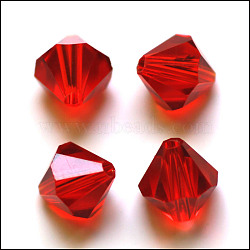 Imitation Austrian Crystal Beads, Grade AAA, K9 Glass, Faceted, Bicone, Red, 4.55x5mm, Hole: 0.7~0.9mm(SWAR-F022-5x5mm-227)