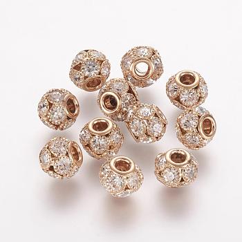 Brass Beads, with Grade A Rhinestone, Rondelle, Light Gold, Crystal, 12x10mm, Hole: 4mm