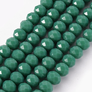 Opaque Solid Color Glass Beads Strands, Faceted, Rondelle, Light Sea Green, 8x6mm, Hole: 1mm, about 72pcs/strand, 16.14 inch(41cm)
