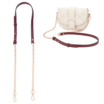 Imitation Leather Purse Shoulder Straps, with Alloy Curb Chain & Swivel Clasp, Dark Red, 119.6x1.4cm