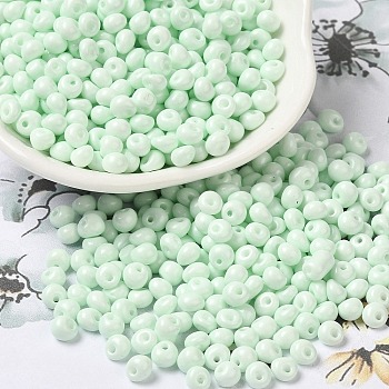 6/0 Opaque Baking Paint Glass Seed Beads, Teardrop, Honeydew, 4.5~5x4x3~3.5mm, Hole: 0.9mm, about 5625Pcs/Pound