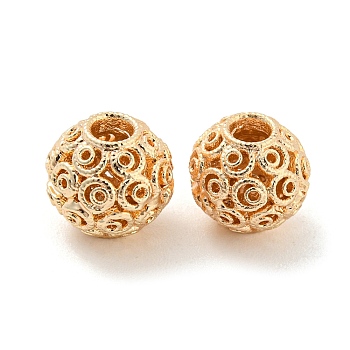 Rack Plating Brass Beads, Lead Free & Cadmium Free, Long-Lasting Plated, Hollow, Round, Light Gold, 8x7.5mm, Hole: 2.2mm