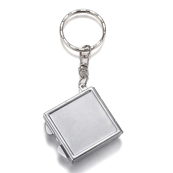 Iron Folding Mirror Keychain, Travel Portable Compact Pocket Mirror, Blank Base for UV Resin Craft, Square, Platinum, 8cm