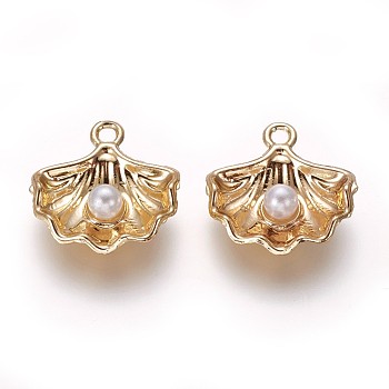 Alloy Pendants, with Acrylic Imitation Pearl, Shell, Golden, 15.5x14.5x4.5mm, Hole: 1.5mm
