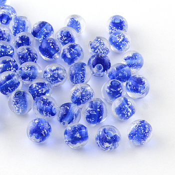 Handmade Luminous Lampwork Beads, Round, Blue, 8mm, Hole: 1mm