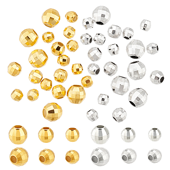 Elite 40Pcs 6 Styles 925 Sterling Silver Beads Spacer, Faceted, Round, Mixed Color, 2.5~4x2~3.5mm, Hole: 1~1.5mm