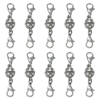 Alloy Crystal Rhinestone Magnetic Clasps, with Double Lobster Claw Clasps, Gunmetal, 41mm, Lobster Clasp: 12x7x3mm, Magnetic Clasp: 15x8.5mm