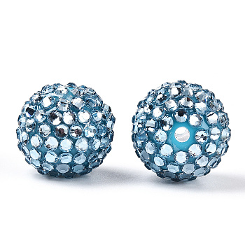 Transparent Resin Rhinestone Graduated Beads, with Acrylic Round Beads Inside, Light Sky Blue, 20mm, Hole: 2~2.5mm