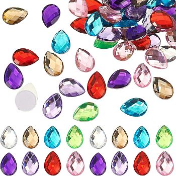 80Pcs 8 Colors Extra Large Jewelry Sticker, Acrylic Rhinestone Stick-On Cabochon, with Self Adhesive, Faceted, Teardrop, Mixed Color, 2.5x1.8x0.5cm, 10pcs/color