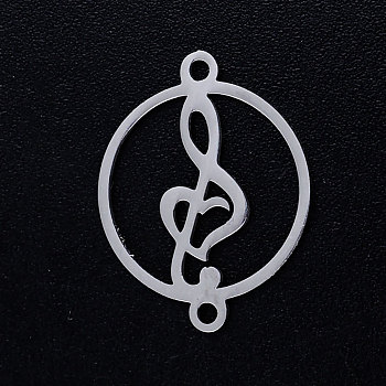 201 Stainless Steel Links connectors, Circle with Musical Note, Stainless Steel Color, 19.5x15x1mm, Hole: 1.4mm