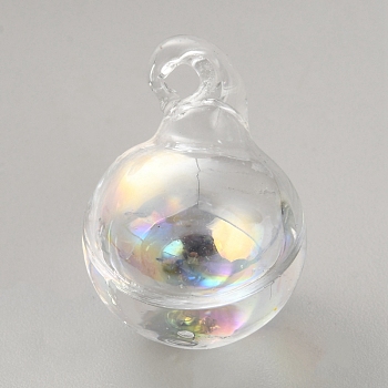 High Borosilicate Glass Bottle Pendants, Round, Mini Wishing Bottle, Clear, 25.5x18mm, Hole: 2.5mm
