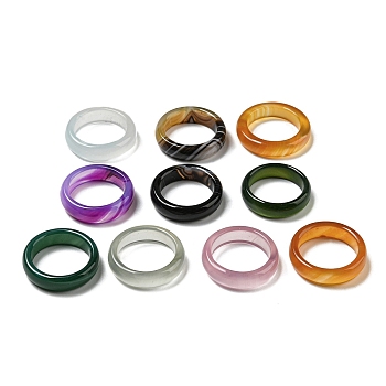 Dyed & Heated Natural Agate Plain Band Rings, US Size 7 1/4(17.5mm)