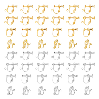 48Pcs 8 Style Brass Clip-on Earring Findings, Golden & Stainless Steel Color, 12~18x6~16x5~10mm, Hole: 1.5~1.6mm, 6Pcs/style