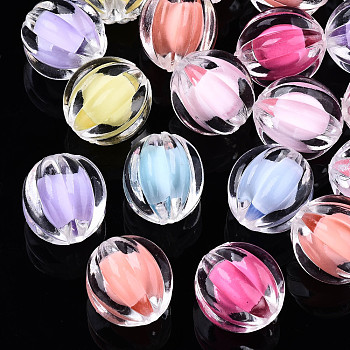 Transparent Acrylic Beads, Bead in Bead, Corrugated Round, Mixed Color, 12x11.5mm, Hole: 2mm