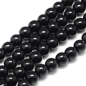 Natural Black Tourmaline Beads Strands, Round, Dyed, 6x6mm, Hole: 1mm, about 62pcs/strand, 15.5 inch