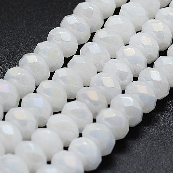 Electroplated Natural White Jade Beads Strands, Rondelle, Faceted, 8x4~5mm, Hole: 1mm, about 72pcs/strand, 15 inch(39cm)