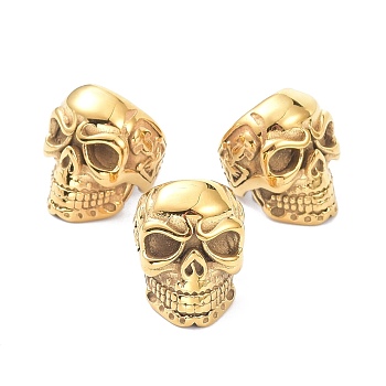 Ion Plating(IP) 304 Stainless Steel Beads, Skull, Golden, 16x12x14.5mm, Hole: 8mm