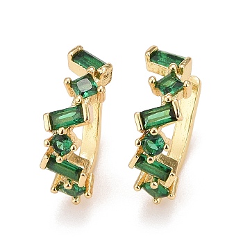 Cubic Zirconia Star Cuff Earrings, Real 18K Gold Plated Brass Jewelry for Non Piercing, Lead Free & Cadmium Free, Dark Green, 16x13x5mm, Inner Diameter: 9mm