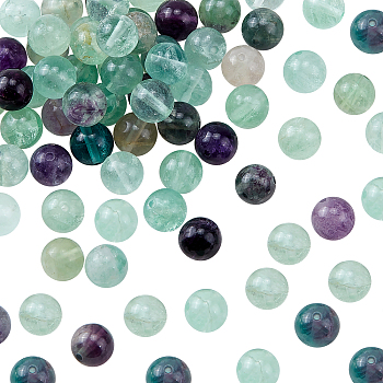 Natural Fluorite Beads, Round, Grade AB, 8mm, Hole: 1mm, about 46pcs/strands, 2strands