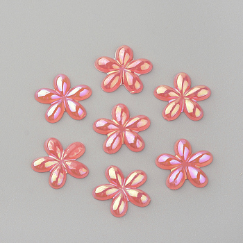 Acrylic Cabochons, AB Color Plated, Flower, Salmon, 10x10x2mm