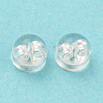 Resin & Brass Ear Nuts, Earring Backs, Flat Round, Silver, 4.9x4mm, Hole: 0.6mm