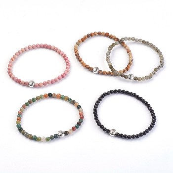 Natural Gemstone Stretch Bracelets, with Alloy Buddha Beads, 2-1/8 inch(5.4cm)