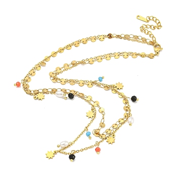 Ion Plating(IP) 201 Stainless Steel & Plastic Double Layer Tassel Necklaces, Colorful, Golden, 15.94 inch(40.5cm)