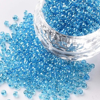 Glass Seed Beads, Trans. Colours Lustered, Round, Light Blue, 2mm, Hole: 1mm, 6666pcs/100g