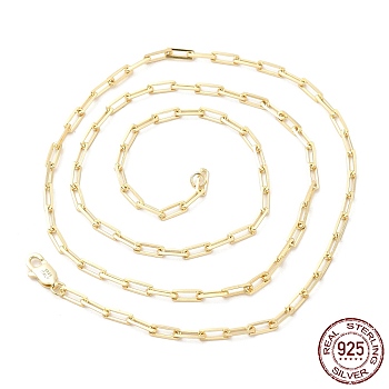 925 Sterling Silver Paperclip Chain Necklace, with S925 Stamp, Real 14K Gold Plated, 17.72 inch(45cm)