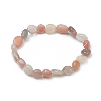 Natural Multi-Moonstone Stretch Beaded Bracelets, Tumbled Stone, Nuggets, 1-7/8 inch~2-1/8 inch(4.8~5.5cm), Beads: 6~15x6~11x3~11mm