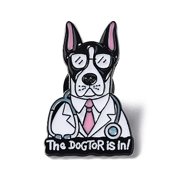 Medical Theme Cartoon Enamel Pins, Black Zinc Alloy Brooches, Dog, 30x19x1mm