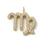 Ion Plating(IP) 304 Stainless Steel Micro Pave Cubic Zirconia Charms, Constellation, Virgo, 14x14x2mm, Hole: 1.8mm(STAS-Z107-09G-10)
