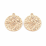 Brass Micro Pave Clear Cubic Zirconia Pendants, Nickel Free, Flat Round with Dandelion, Real 18K Gold Plated, 22x20x2mm, Hole: 1.5mm(KK-S364-172)