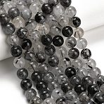 Natural Black Tourmalinated Quartz Beads Strands, Smooth Round, 8mm, Hole: 1mm, about 48pcs/strand, 15.55''(39.5cm)(GG-CBA20C8-A01-8MM)