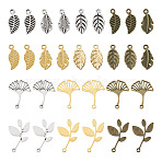 150Pcs 15 Style Zinc Alloy Pendants, Gingko Leaf & Leaf, Mixed Color, 14.5~24x6.5~15x1~1.8mm, Hole: 1~1.2mm, 10pcs/style(FIND-PJ0001-22)